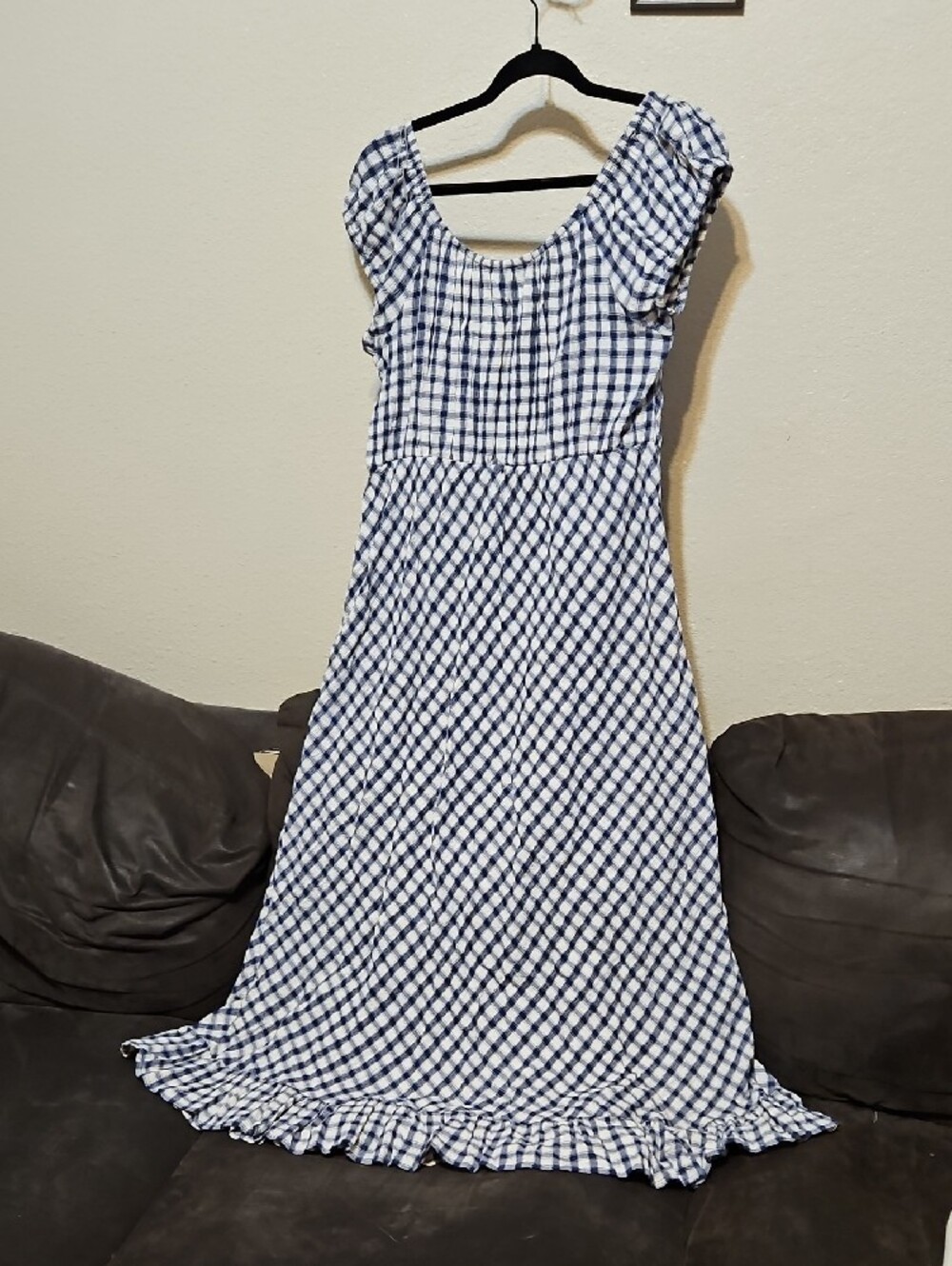 Universal Thread Navy & White Gingham Maxi Dress with Tie Front - Picture 4 of 9
